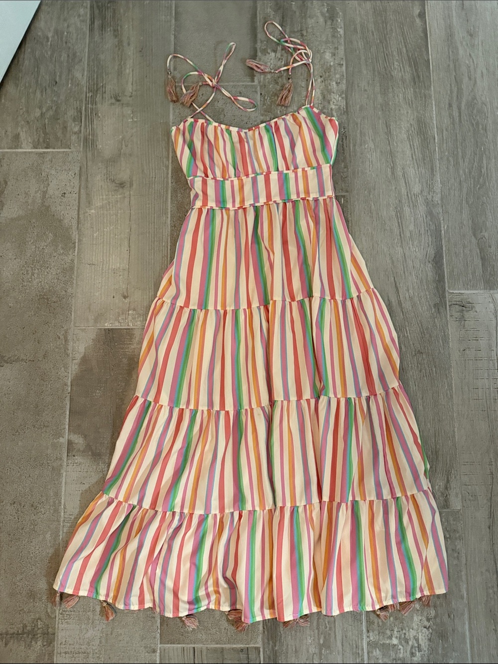 Chicwish Multicolor Striped Tiered Maxi Dress - Pink, Green, Yellow, Cream